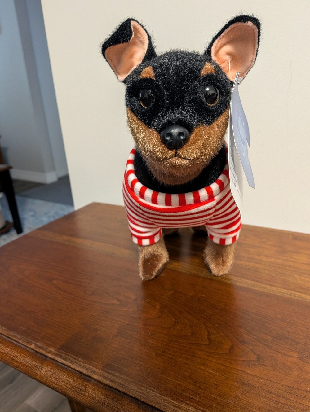 Cu-Mate.Plush Black and Brown Chihuahua Dog with Red Stripe Sweater - Brand.